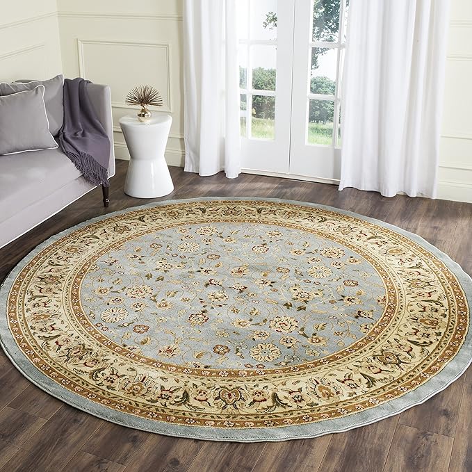 SAFAVIEH Lyndhurst Collection Area Rug - 6' Round, Light Blue & Ivory, Traditional Oriental Design, Non-Shedding & Easy Care, Ideal for High Traffic Areas in Living Room, Bedroom (LNH312B)