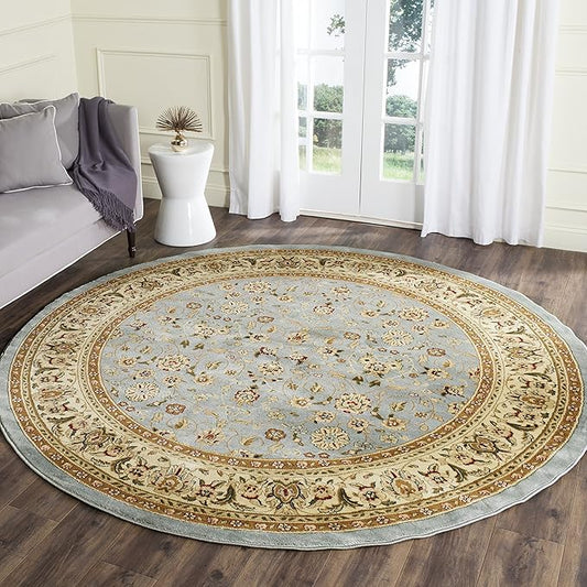 SAFAVIEH Lyndhurst Collection Area Rug - 6' Round, Light Blue & Ivory, Traditional Oriental Design, Non-Shedding & Easy Care, Ideal for High Traffic Areas in Living Room, Bedroom (LNH312B)