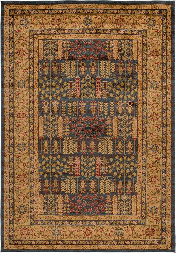 SAFAVIEH Mahal Collection Area Rug - 8' x 10', Navy & Natural, Traditional Oriental Design, Non-Shedding & Easy Care, Ideal for High Traffic Areas in Living Room, Bedroom (MAH697E)