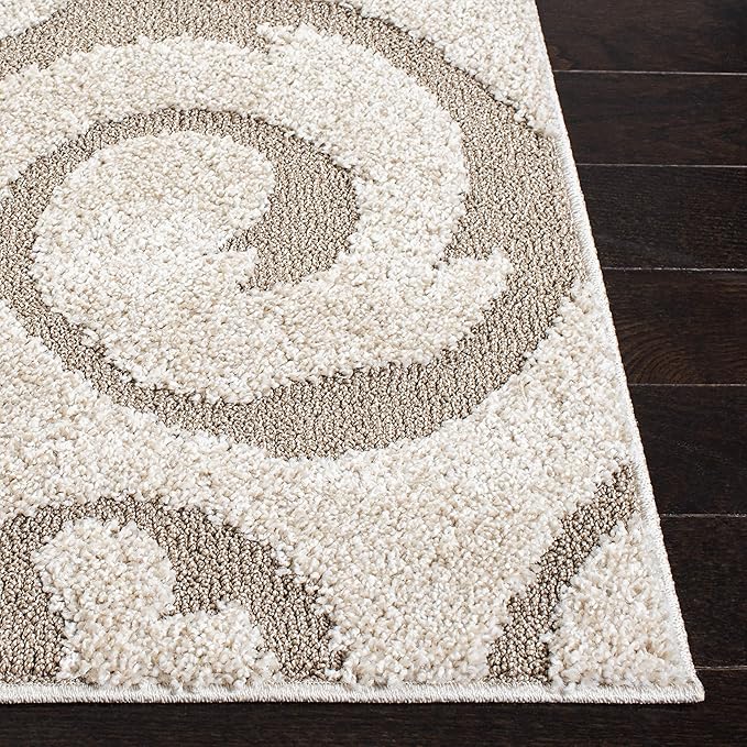 SAFAVIEH Florida Shag Collection Area Rug - 2'3" x 13' Runner, Ivory & Beige, Scroll Design, Non-Shedding & Easy to Clean, High-Low Plush Pile, Ideal for Bedroom, Foyer, Hallway (SG455-13LT)