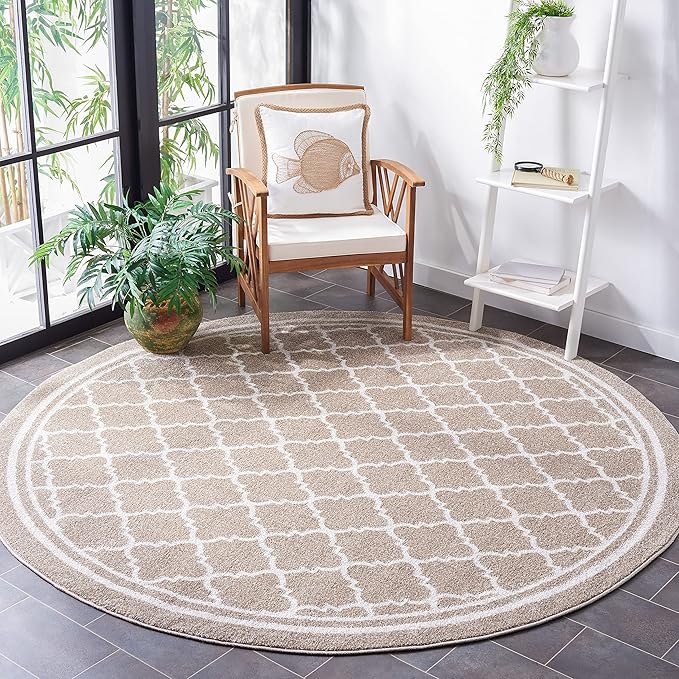SAFAVIEH Amherst Collection 3' Round Wheat/Beige AMT422S Moroccan Trellis Non-Shedding Living Room Bedroom Area Rug
