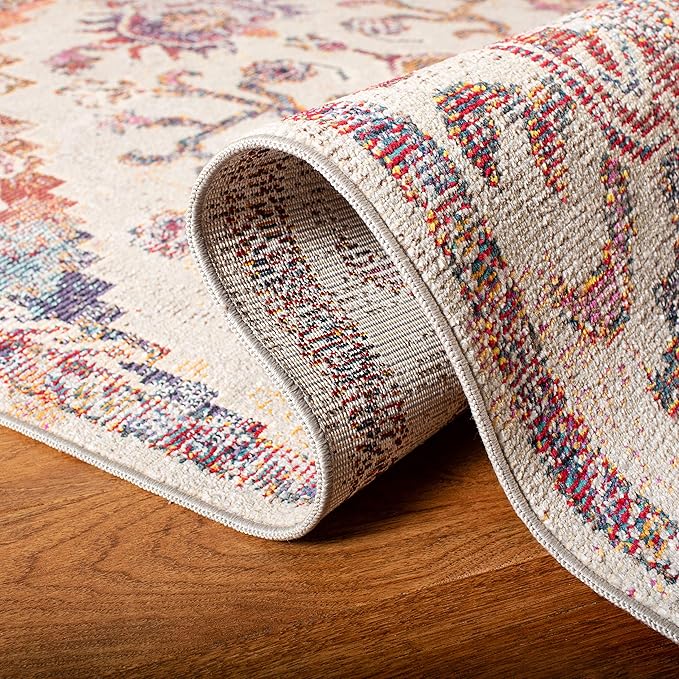 SAFAVIEH Crystal Collection Runner Rug - 2'2" x 7', Light Blue & Burgundy, Medallion Distressed Design, Non-Shedding & Easy Care, Ideal for High Traffic Areas in Living Room, Bedroom (CRS501F)