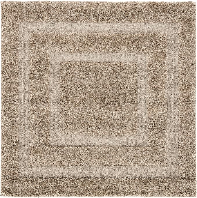 SAFAVIEH Florida Shag Collection Area Rug - 8' Square, Beige & Beige, Non-Shedding & Easy Cleaning, Plush Thick Pile, Ideal for Living Room, Bedroom, Dining Space (SG454-1313)