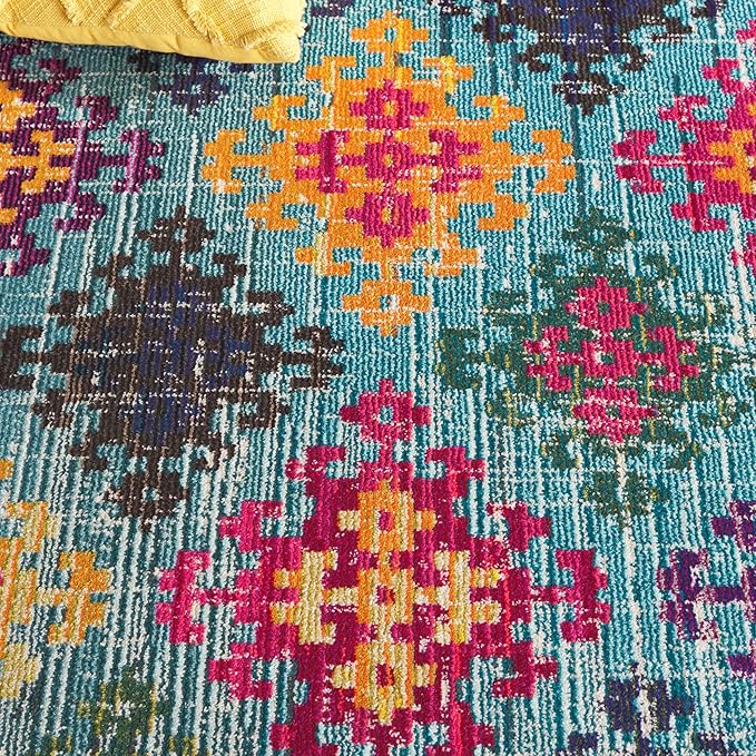 SAFAVIEH Monaco Collection Area Rug - 8' x 10', Blue & Multi, Boho Diamond Trellis Design, Non-Shedding & Easy Care, Ideal for High Traffic Areas in Living Room, Bedroom (MNC244N)