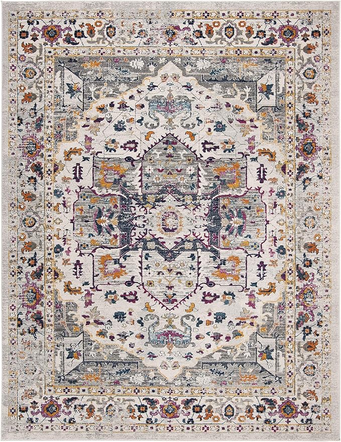SAFAVIEH Evoke Collection 8' x 10' Ivory/Grey EVK275A Oriental Medallion Distressed Non-Shedding Living Room Bedroom Dining Home Office Area Rug