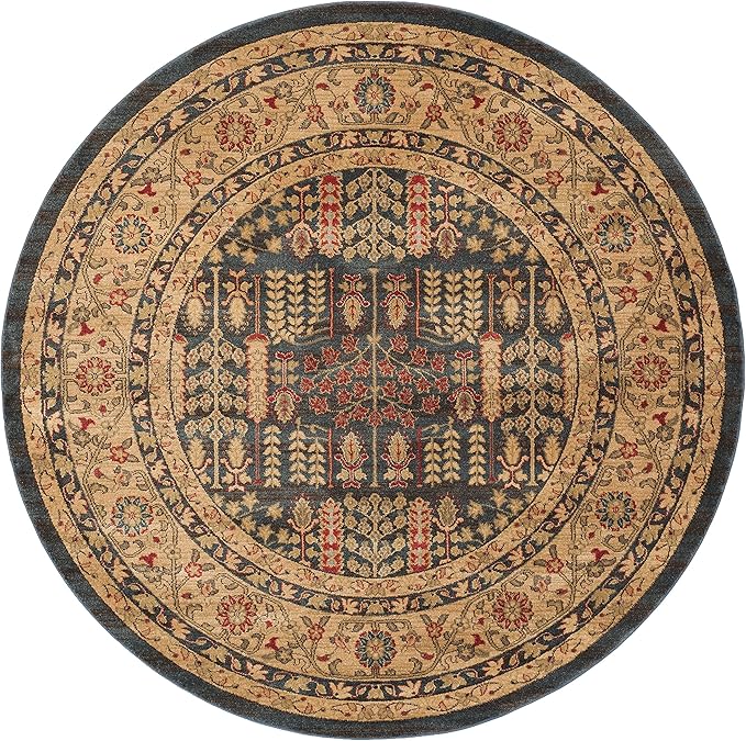 SAFAVIEH Mahal Collection Area Rug - 8' Round, Navy & Natural, Non-Shedding & Easy Care, Ideal for High Traffic Areas in The Living Room, Dining, Bedroom (MAH697E)