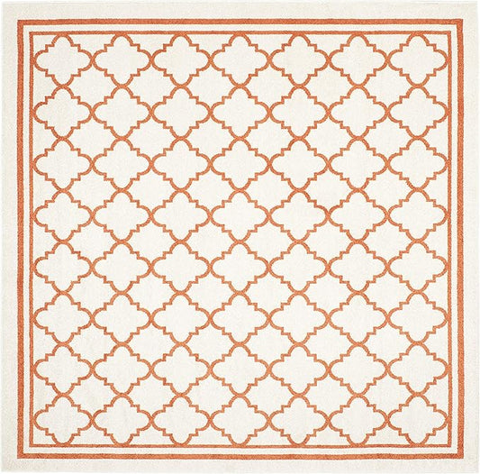 SAFAVIEH Amherst Collection 7' Square Beige / Orange AMT422F Moroccan Trellis Non-Shedding Living Room Bedroom Dining Home Office Area Rug