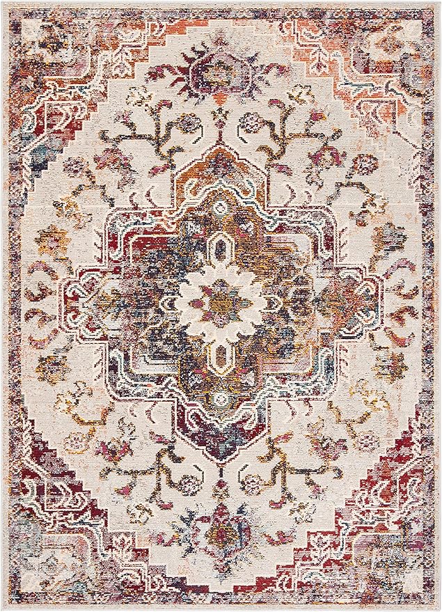 SAFAVIEH Crystal Collection Accent Rug - 3' x 5', Light Blue & Burgundy, Medallion Design, Non-Shedding & Easy Care, Ideal for High Traffic Areas in Entryway, Living Room, Bedroom (CRS501F)