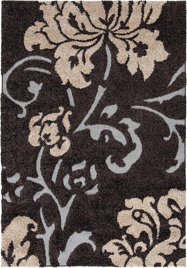 SAFAVIEH Florida Shag Collection Area Rug - 5'3" x 7'6", Dark Brown & Smoke, Floral Design, Non-Shedding & Easy Care, 1.2-inch Thick Ideal for High Traffic Areas in Living Room, Bedroom (SG458-2879)