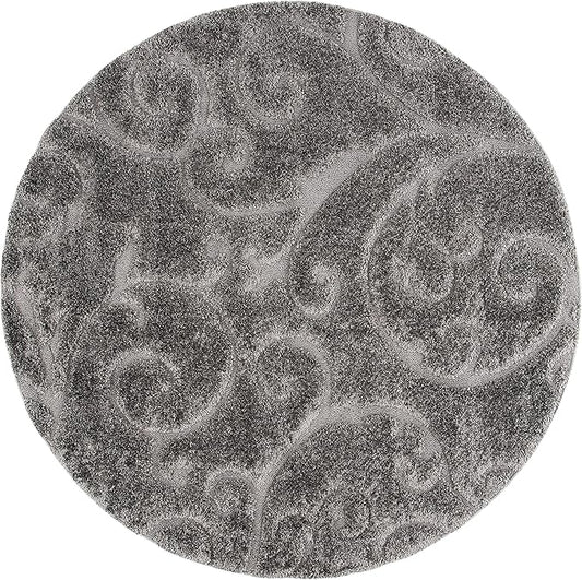 SAFAVIEH Florida Shag Collection Area Rug - 9' Round, Grey, Scroll Design, Non-Shedding & Easy to Clean, High-Low Plush Pile, Ideal for Living Room, Bedroom, Dining Space (SG455-8013)