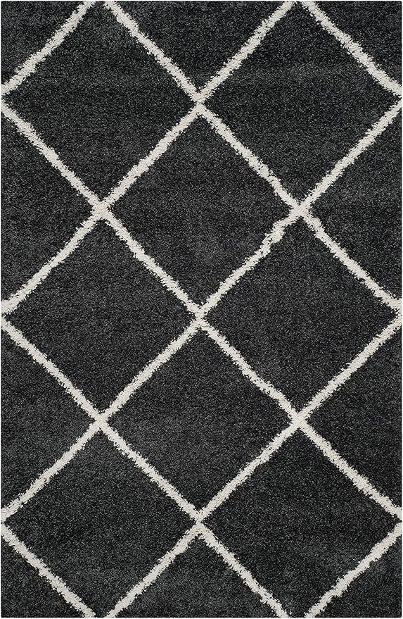 SAFAVIEH Hudson Shag Collection Area Rug - 5'3" x 7'6", Dark Grey & Ivory, Modern Trellis Design, Non-Shedding & Easy Care, 2-inch Thick Ideal for High Traffic Areas in Living Room, Bedroom (SGH281G)