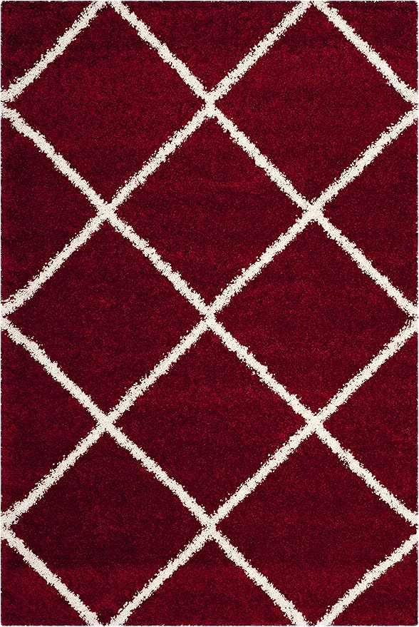 SAFAVIEH Hudson Shag Collection Area Rug - 6' x 9', Red & Ivory, Modern Diamond Trellis Design, Non-Shedding & Easy Care, 2-inch Thick Ideal for High Traffic Areas in Living Room, Bedroom (SGH281R)