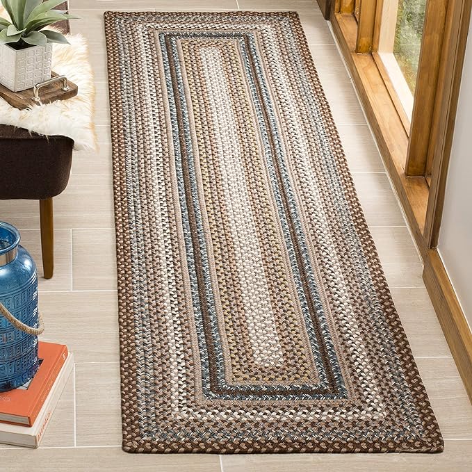 SAFAVIEH Washable Rug Outdoor Braided Collection - 2'3" x 22' Runner, Brown & Multi, Handmade, Indoor & Outdoor & Washable, Ideal for Patio, Backyard, Mudroom (BRD313A)
