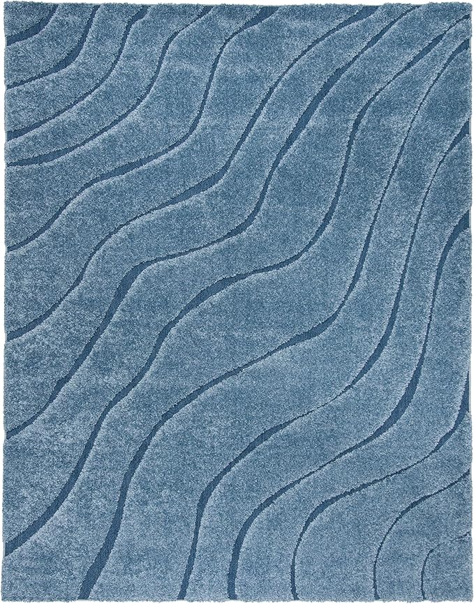 SAFAVIEH Florida Shag Collection Area Rug - 8'6" x 12', Light Blue & Blue, Non-Shedding & Easy Care, 1.2-inch Thick Ideal for High Traffic Areas in Living Room, Bedroom (SG472-6065)
