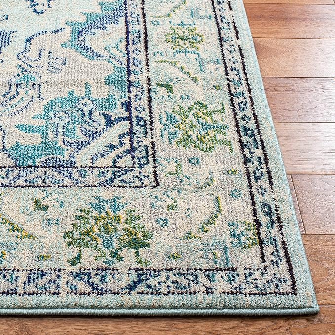 SAFAVIEH Monaco Collection Runner Rug - 2'2" x 10', Light Blue & Ivory, Non-Shedding & Easy Care, Ideal for High Traffic Areas in Living Room, Hallway, Foyer, Bedroom (MNC243K-210)