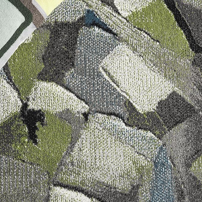 SAFAVIEH Porcello Collection Area Rug - 4' x 6', Green & Grey, Modern Abstract Pattern, Non-Shedding & Easy Care, Ideal for Living Room, Foyer, Bedroom (PRL6937Y-4)
