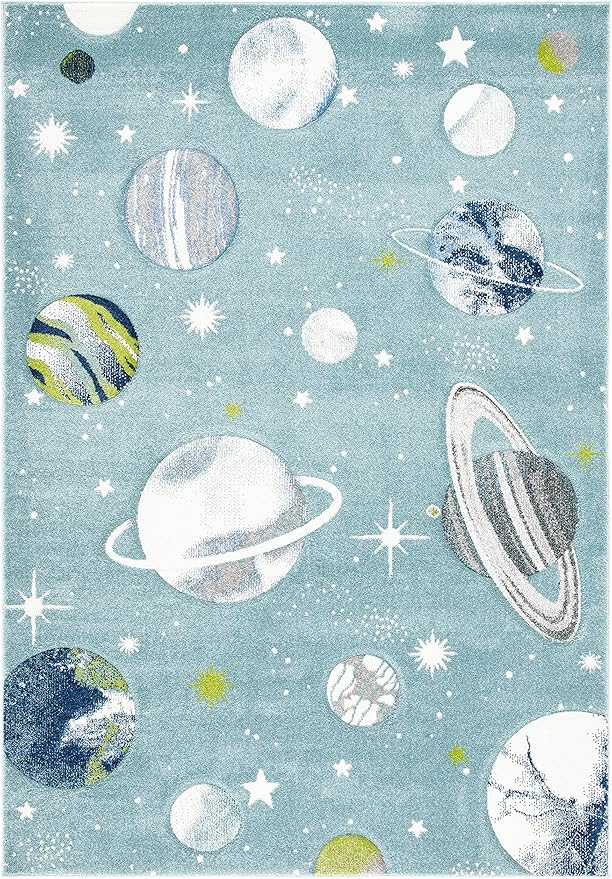 SAFAVIEH Carousel Kids Collection Accent Rug - 4' x 6', Teal & Ivory, Non-Shedding & Easy Care, Ideal for High Traffic Areas for Boys & Girls in Playroom, Nursery, Bedroom (CRK103J)