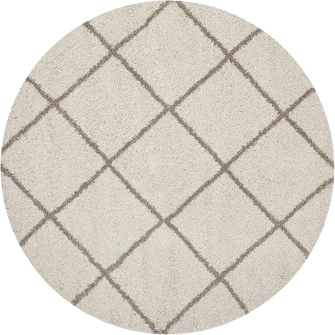 SAFAVIEH Hudson Shag Collection 11' Round Ivory/Beige SGH281D Modern Diamond Trellis Non-Shedding Living Room Bedroom Dining Room Entryway Plush 2-inch Thick Area Rug