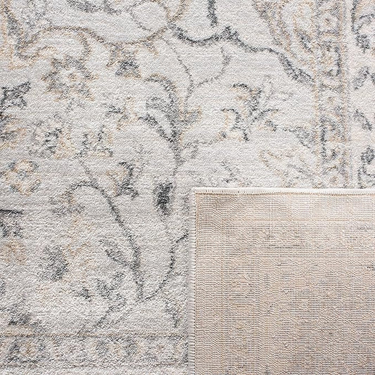 SAFAVIEH Isabella Collection Area Rug - 10' x 14', Light Grey & Cream, Oriental Design, Non-Shedding & Easy Care, Ideal for High Traffic Areas in Living Room, Bedroom (ISA912F)