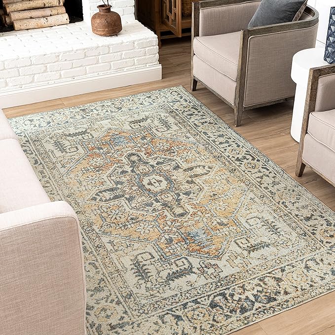 Mohawk Home Nyx Floral Ornamental Cream 6' x 9' Area Rug Perfect for Living Room, Dining Room, Office