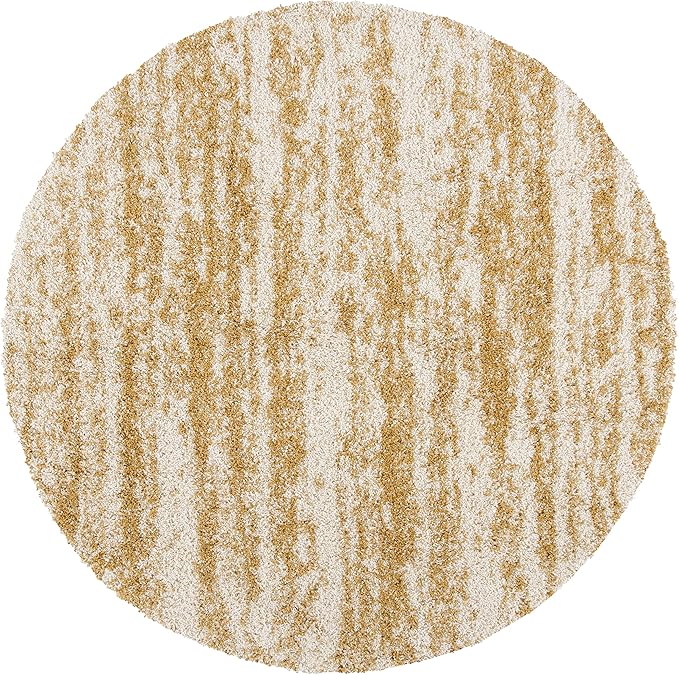SAFAVIEH Hudson Shag Collection 4' Round Ivory/Gold SGH206D Modern Non-Shedding 2-inch Thick Area Rug