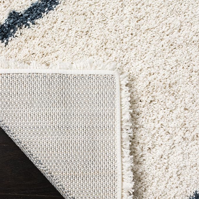 SAFAVIEH Hudson Shag Collection Area Rug - 5'3" x 7'6", Ivory & Slate Blue, Modern Trellis Design, Non-Shedding & Easy Care, 2-inch Thick Ideal for High Traffic Areas in Living Room, Bedroom (SGH281T)