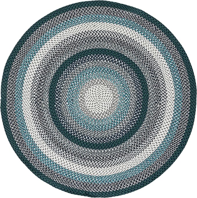 SAFAVIEH Washable Rug Outdoor Braided Collection - 4' x 6' Oval, Teal & Multi, Handmade & Reversible, Non-Shedding & Easy to Clean, Ideal for Patio, Backyard, Deck, Kitchen, Mudroom (BRD308J)