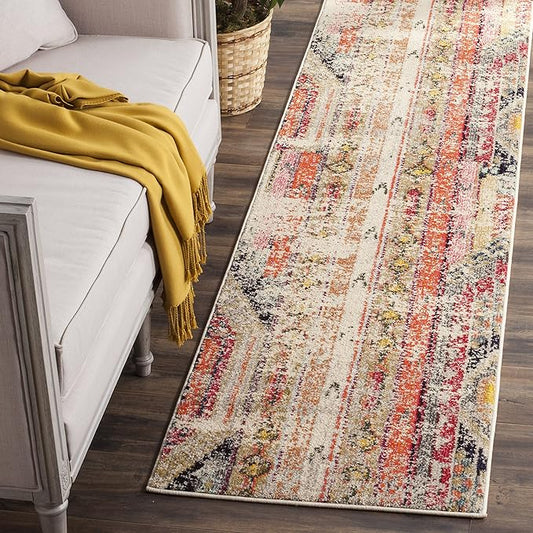 SAFAVIEH Monaco Collection Runner Rug - 2'2" x 6', Light Grey & Multi, Boho Chic Tribal Distressed Design, Non-Shedding & Easy Care, Ideal for High Traffic Areas in Living Room, Bedroom (MNC222G)