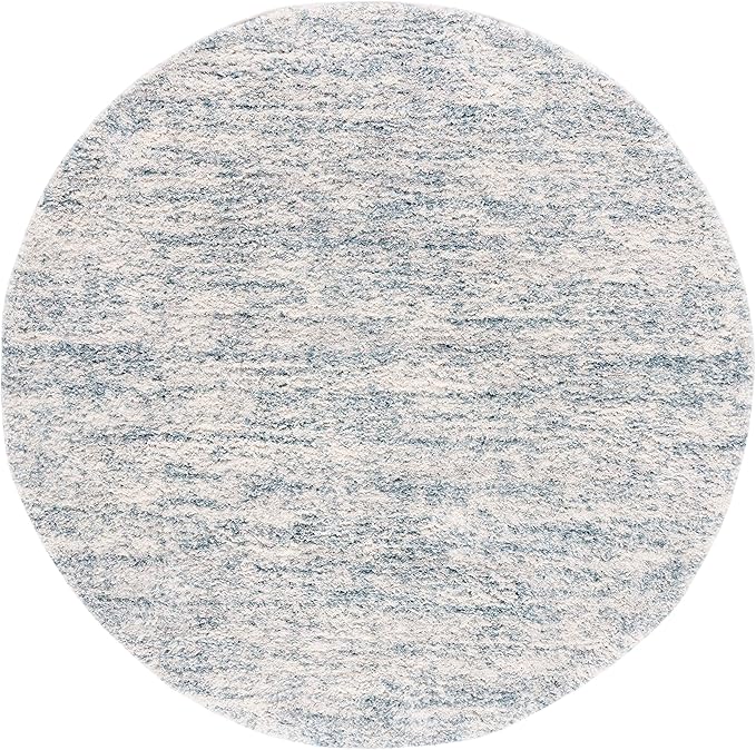 SAFAVIEH Berber Shag Collection Area Rug - 7' Round, Ivory & Light Aqua, 1.2-inch Thick Ideal for High Traffic Areas in Living Room, Bedroom (BER563J)