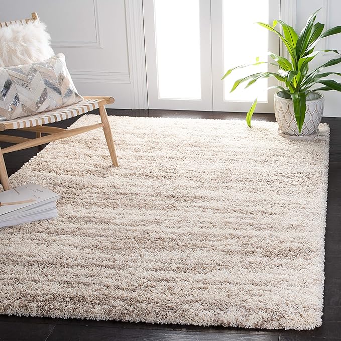 SAFAVIEH Hudson Shag Collection Accent Rug - 3' x 5', Ivory & Beige, Modern Design, Non-Shedding & Easy Care, 2-inch Thick Ideal for High Traffic Areas in Entryway, Living Room, Bedroom (SGH206B)