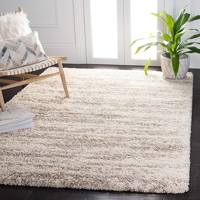 SAFAVIEH Hudson Shag Collection Area Rug - 4' Square, Ivory & Beige, Modern Design, Non-Shedding & Easy Care, 2-inch Thick Ideal for High Traffic Areas in Living Room, Bedroom (SGH206B)