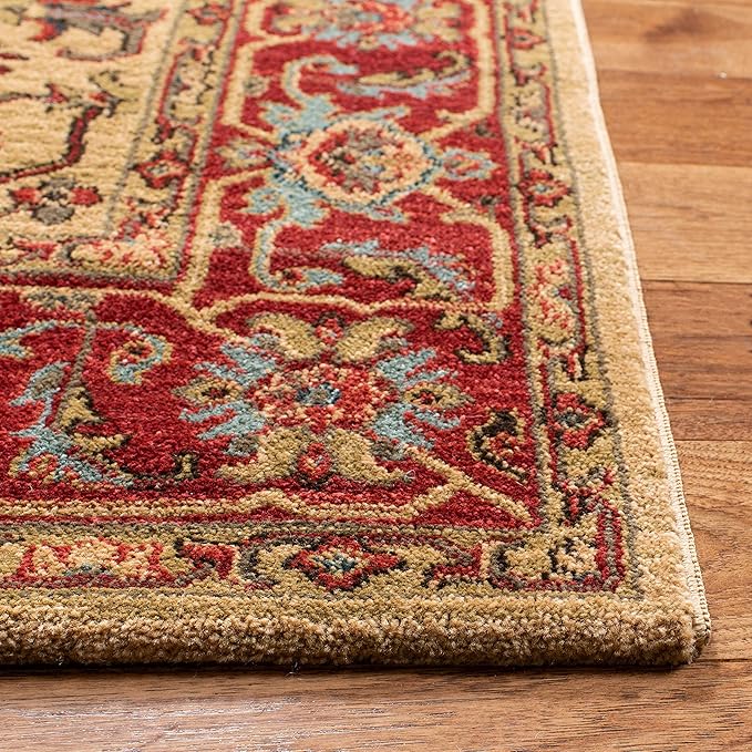 SAFAVIEH Mahal Collection Accent Rug - 4' x 5'7", Beige & Red, Traditional Oriental Design, Non-Shedding & Easy Care, Ideal for High Traffic Areas in Entryway, Living Room, Bedroom (MAH693B)