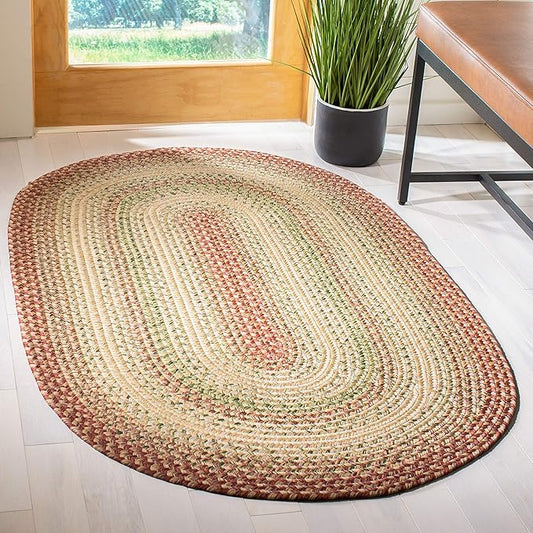 SAFAVIEH Washable Rug Outdoor Braided Collection - 3' x 5', Rust & Multi, Handmade & Reversible, Non-Shedding & Easy to Clean, Ideal for Patio, Backyard, Mudroom (BRD303A)