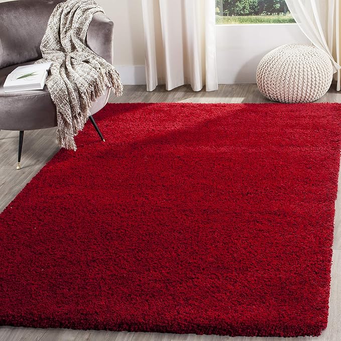 SAFAVIEH Santa Monica Shag Collection 4' x 6' Red SGN725 Solid Non-Shedding Living Room Bedroom Dining Room Entryway Plush 2-inch Thick Area Rug