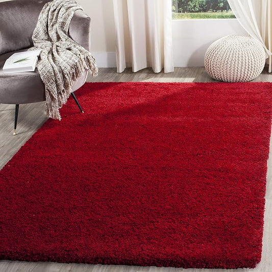SAFAVIEH Santa Monica Shag Collection 5'3" x 7'6" Red SGN725 Solid Non-Shedding Living Room Bedroom Dining Room Entryway Plush 2-inch Thick Area Rug
