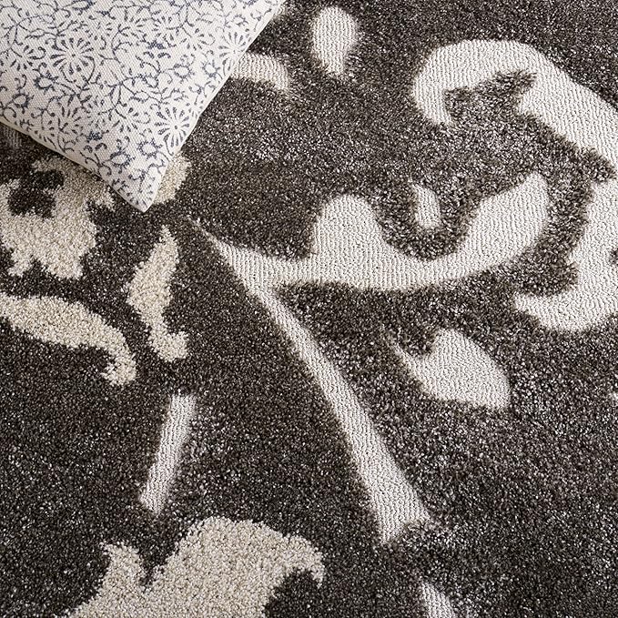SAFAVIEH Florida Shag Collection Area Rug - 8'6" x 12', Smoke & Beige, Floral Design, Non-Shedding & Easy Care, 1.2-inch Thick Ideal for High Traffic Areas in Living Room, Bedroom (SG458-7913)