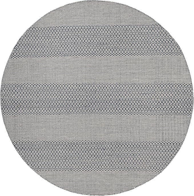 SAFAVIEH Montauk Collection 10' Round Ivory/Navy MTK330B Handmade Flatweave Boho Farmhouse Cotton Entryway Foyer Living Room Bedroom Kitchen Area Rug