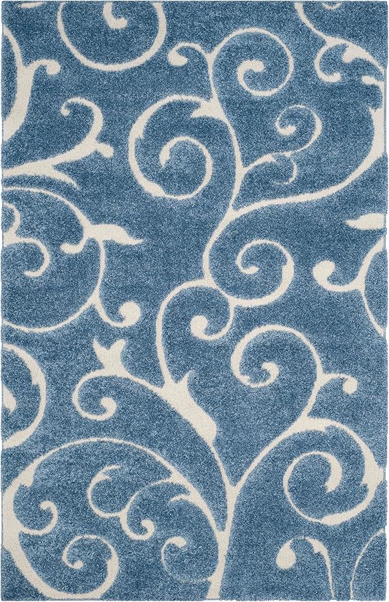 SAFAVIEH Florida Shag Collection Area Rug - 6' x 9', Light Blue & Cream, Scroll Design, Non-Shedding & Easy to Clean, High-Low Plush Pile, Ideal for Living Room, Bedroom, Dining Space (SG455-6011)