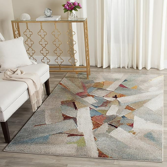 SAFAVIEH Porcello Collection Accent Rug - 4' x 6', Grey & Multi, Modern Abstract Design, Non-Shedding & Easy Care, Ideal for High Traffic Areas in Entryway, Living Room, Bedroom (PRL6937B)