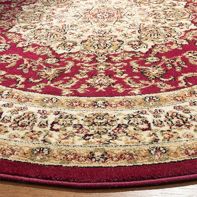 SAFAVIEH Lyndhurst Collection Area Rug - 5'3" Round, Red & Ivory, Traditional Oriental Medallion Design, Non-Shedding & Easy Care, Ideal for High Traffic Areas in Living Room, Bedroom (LNH222B)
