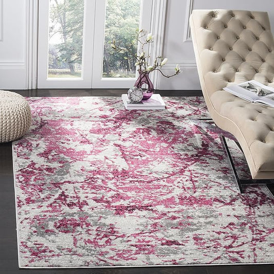 SAFAVIEH Skyler Collection 4' x 6' Pink / Ivory SKY186N Modern Abstract Non-Shedding Living Room Bedroom Accent Rug
