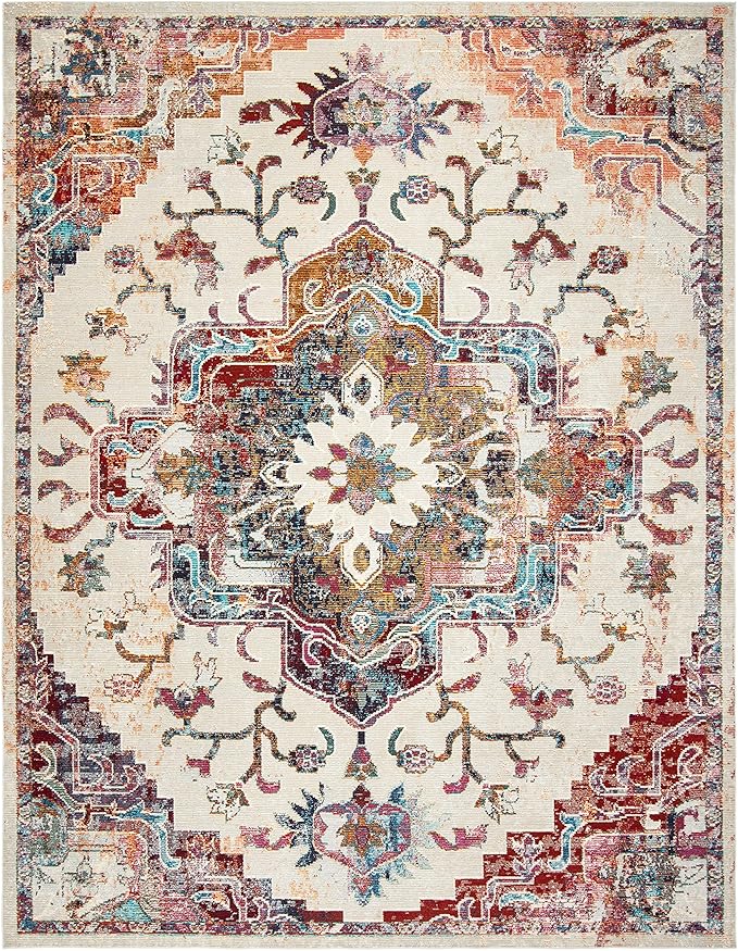 SAFAVIEH Crystal Collection X-Large Area Rug - 11' x 16', Light Blue & Burgundy, Boho Chic Medallion Design, Non-Shedding & Easy Care, Ideal for High Traffic Areas in Living Room, Bedroom (CRS501F)