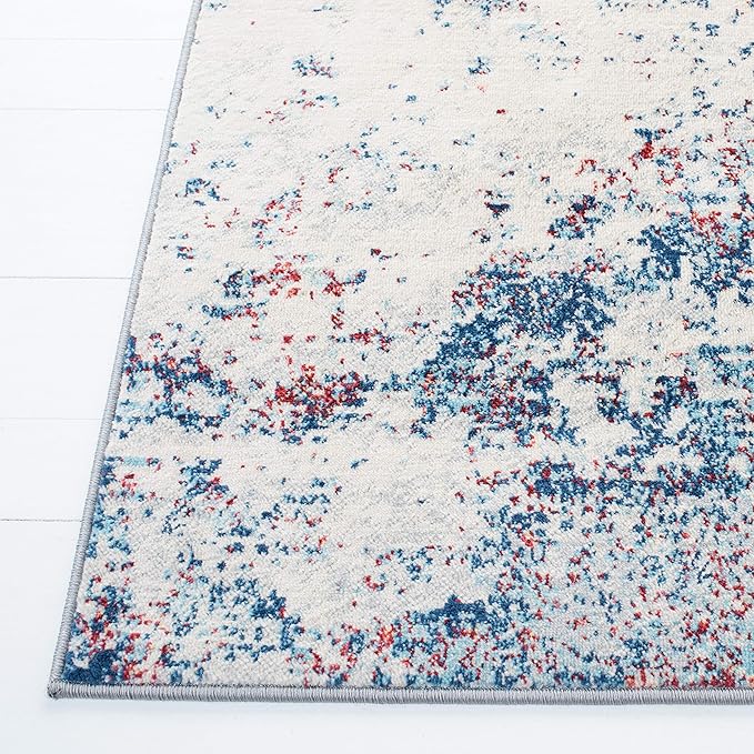 SAFAVIEH Brentwood Collection Runner Rug - 2' x 14', Navy & Red, Modern Abstract Design, Non-Shedding & Easy Care, Ideal for High Traffic Areas in Living Room, Bedroom (BNT822N)