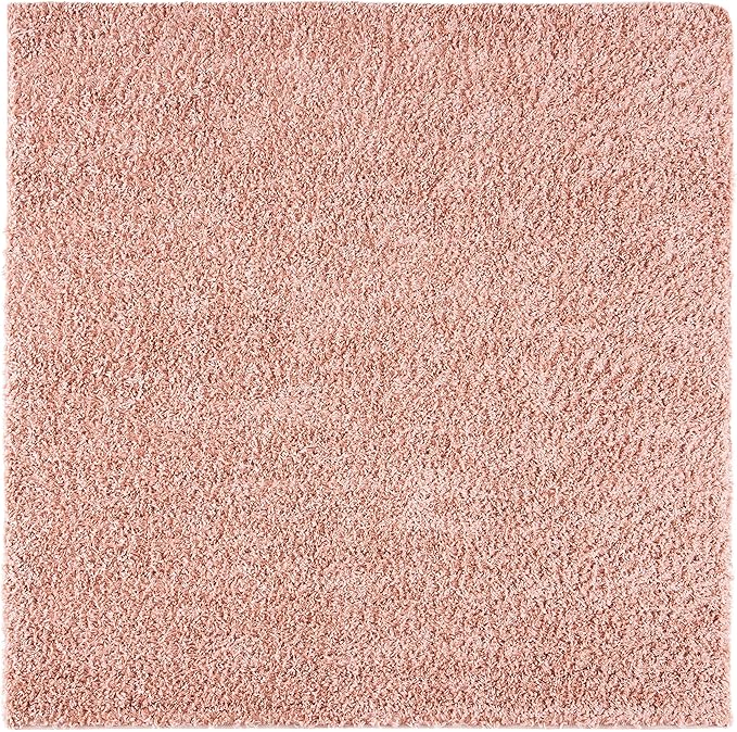 SAFAVIEH August Shag Collection Area Rug - 6'7" Square, Rose, Solid Design, Non-Shedding & Easy Care, 1.5-inch Thick Ideal for High Traffic Areas in Living Room, Bedroom (AUG200X)