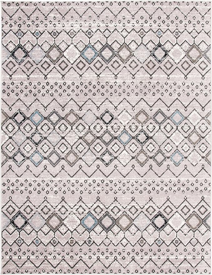 SAFAVIEH Amsterdam Collection Area Rug - 8' x 10', Light Grey & Brown, Moroccan Boho Design, Non-Shedding & Easy Care, Ideal for High Traffic Areas in Living Room, Bedroom (AMS108F)