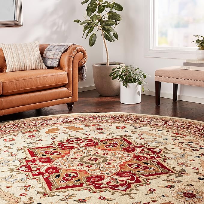 SAFAVIEH Lyndhurst Collection 10' Round Ivory/Red LNH330A Traditional Oriental Non-Shedding Dining Room Entryway Foyer Living Room Bedroom Area Rug
