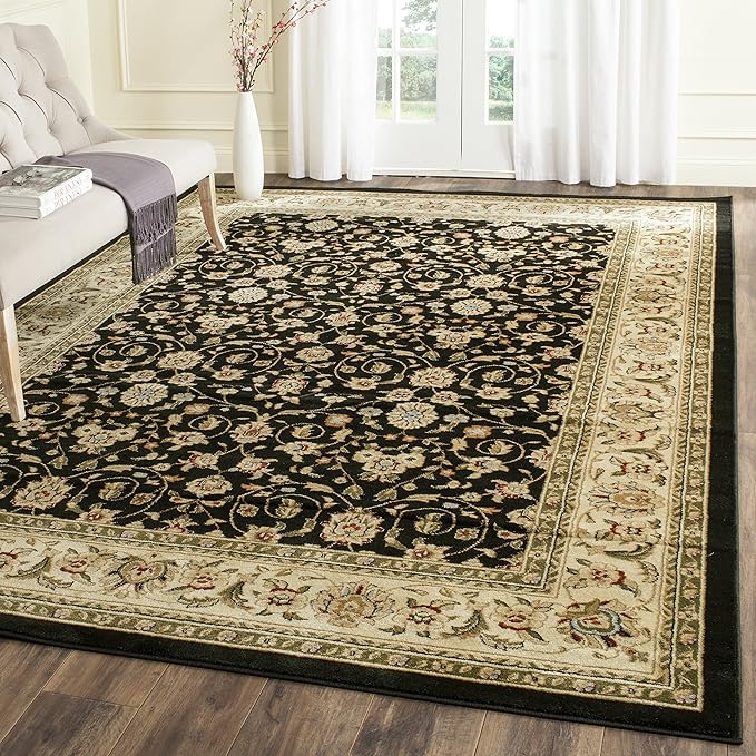 SAFAVIEH Lyndhurst Collection Area Rug - 9' x 12', Black & Ivory, Traditional Oriental Design, Non-Shedding & Easy Care, Ideal for High Traffic Areas in Living Room, Bedroom (LNH316B)