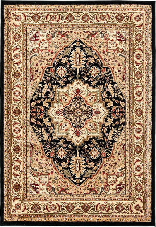 SAFAVIEH Lyndhurst Collection Area Rug - 8' x 10', Black & Beige, Traditional Oriental Design, Non-Shedding & Easy Care, Ideal for High Traffic Areas in Living Room, Bedroom (LNH330Z)