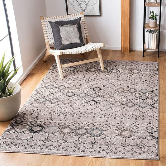 SAFAVIEH Amsterdam Collection Area Rug - 5'1" x 7'6", Light Grey & Brown, Moroccan Boho Design, Non-Shedding & Easy Care, Ideal for High Traffic Areas in Living Room, Bedroom (AMS108F)