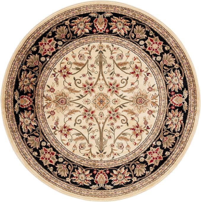 SAFAVIEH Lyndhurst Collection Area Rug - 5'3" Round, Ivory & Black, Traditional Oriental Design, Non-Shedding & Easy Care, Ideal for High Traffic Areas in Living Room, Bedroom (LNH212B)